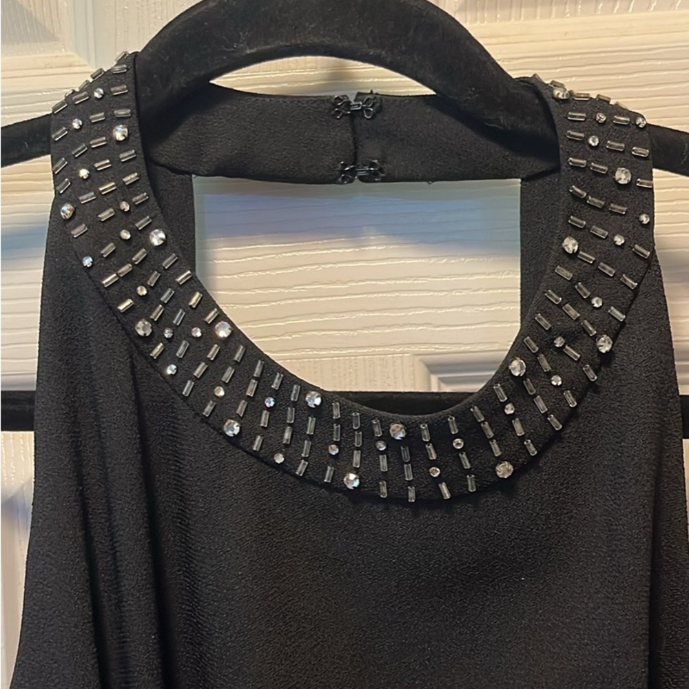 Black Embellished Halter Top Style Dress